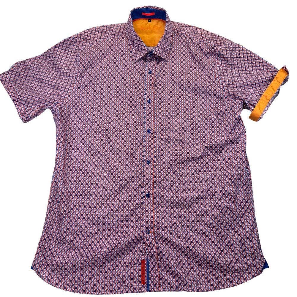 Visconti Black Shirt Men XL Geometric Mod Print Short Sleeve Blue Orange